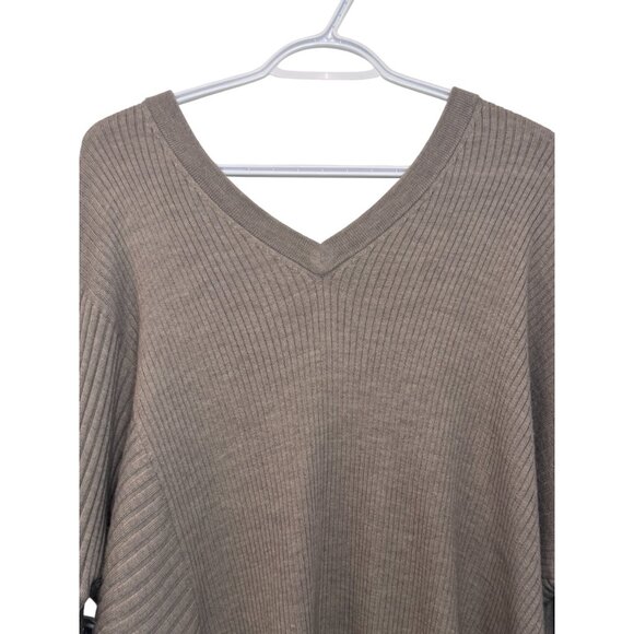 All Saints taupe Keld Olivo oversized V-neck asymmetrical sweater size L - Picture 3 of 14
